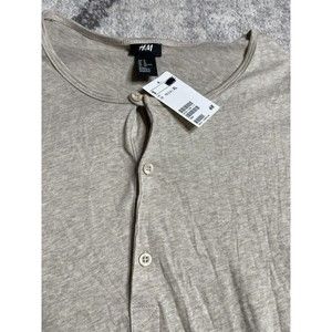 NWT H&M Henley Long Sleeve Shirt Gray Tan Size XL Cotton Blend Stretch